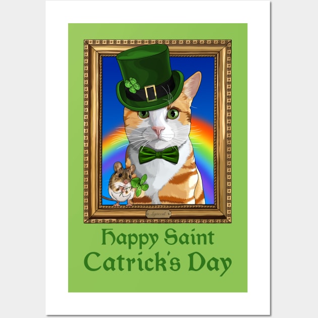 Happy St Patrick's Day Leprechaun Cat and Mouse Wall Art by CarleahUnique